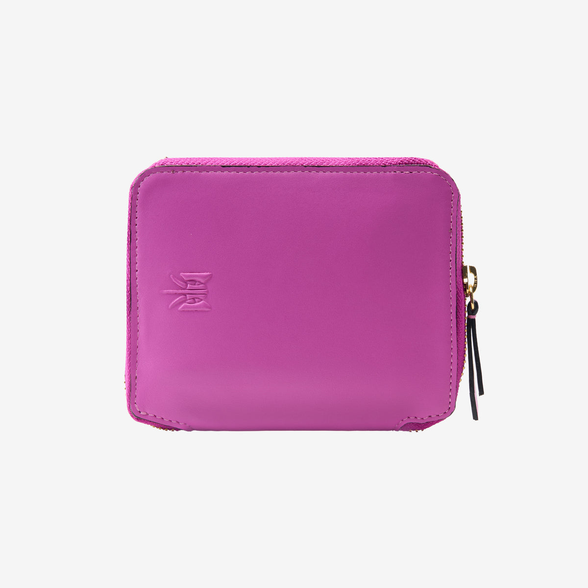 Tusk Lille medium leather zip-around wallet, back view - MAGENTA
