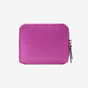 Tusk Lille medium leather zip-around wallet, back view - MAGENTA