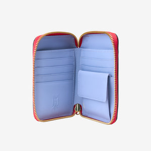 Tusk Lille medium leather zip-around wallet, open view - RED