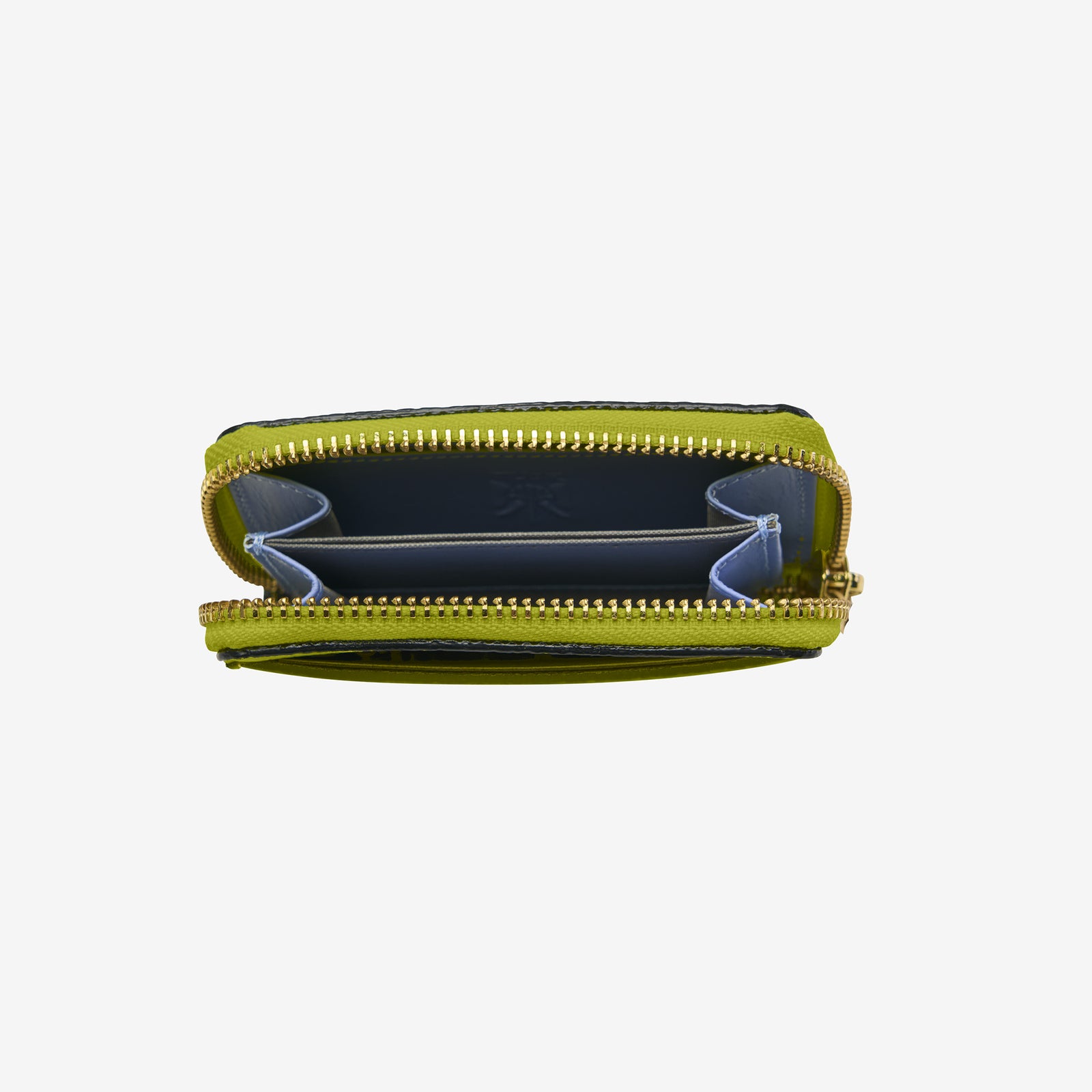 Front view of the Tusk Ascot Italian pebble grain leather coin and card case with key ring - AVOCADO