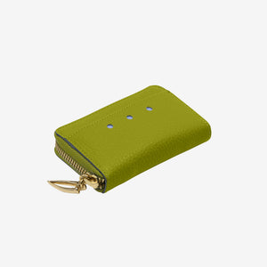 Top view of the Tusk Ascot Italian pebble grain leather coin and card case - AVOCADO