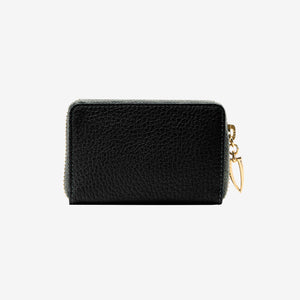 Tusk 322 Ascot Coin and Card Case in black Italian pebble-grain cowhide leather. Back view showing matching stitching and pebble-grain leather - BLACK