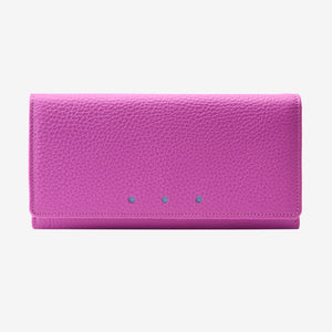 Tusk Ascot Flap Over Leather Wallet in Magenta featuring premium pebble grain Italian leather and a minimalist fold-over clutch design - MAGENTA