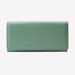 Tusk Ascot Flap Over Leather Wallet in Green featuring premium pebble grain Italian leather and a minimalist fold-over clutch design - SAGE
