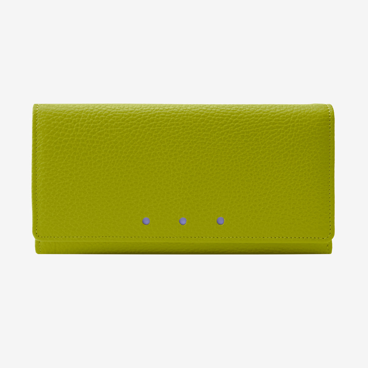 Tusk 376 Ascot Flap Over Wallet in avocado Italian pebble-grain cowhide leather. Front view with matching stitching - AVOCADO