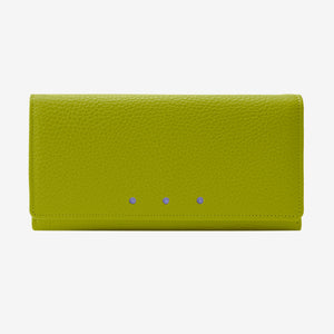 Tusk 376 Ascot Flap Over Wallet in avocado Italian pebble-grain cowhide leather. Front view with matching stitching - AVOCADO
