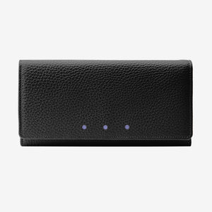 Tusk 376 Ascot Flap Over Wallet in black Italian pebble-grain cowhide leather. Front view with matching stitching - BLACK
