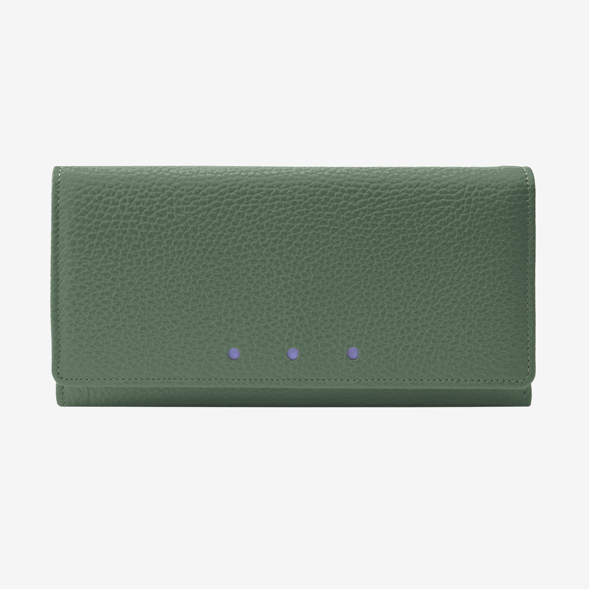 Tusk 376 Ascot Flap Over Wallet in forest Italian pebble-grain cowhide leather. Front view with matching stitching - FOREST