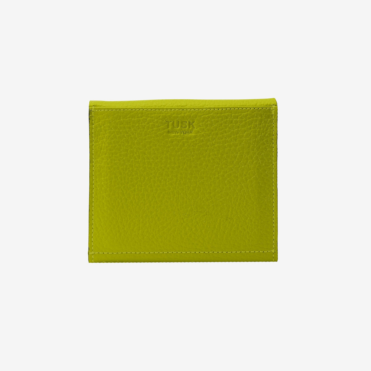 Tusk 382 Ascot Origami Wallet in avocado Italian pebble-grain cowhide leather. Back view with matching stitching - AVOCADO