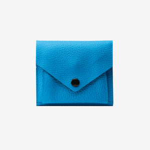 Tusk 382 Ascot Origami Wallet in Azure Italian pebble-grain cowhide leather. Front view with matching stitching - AZURE