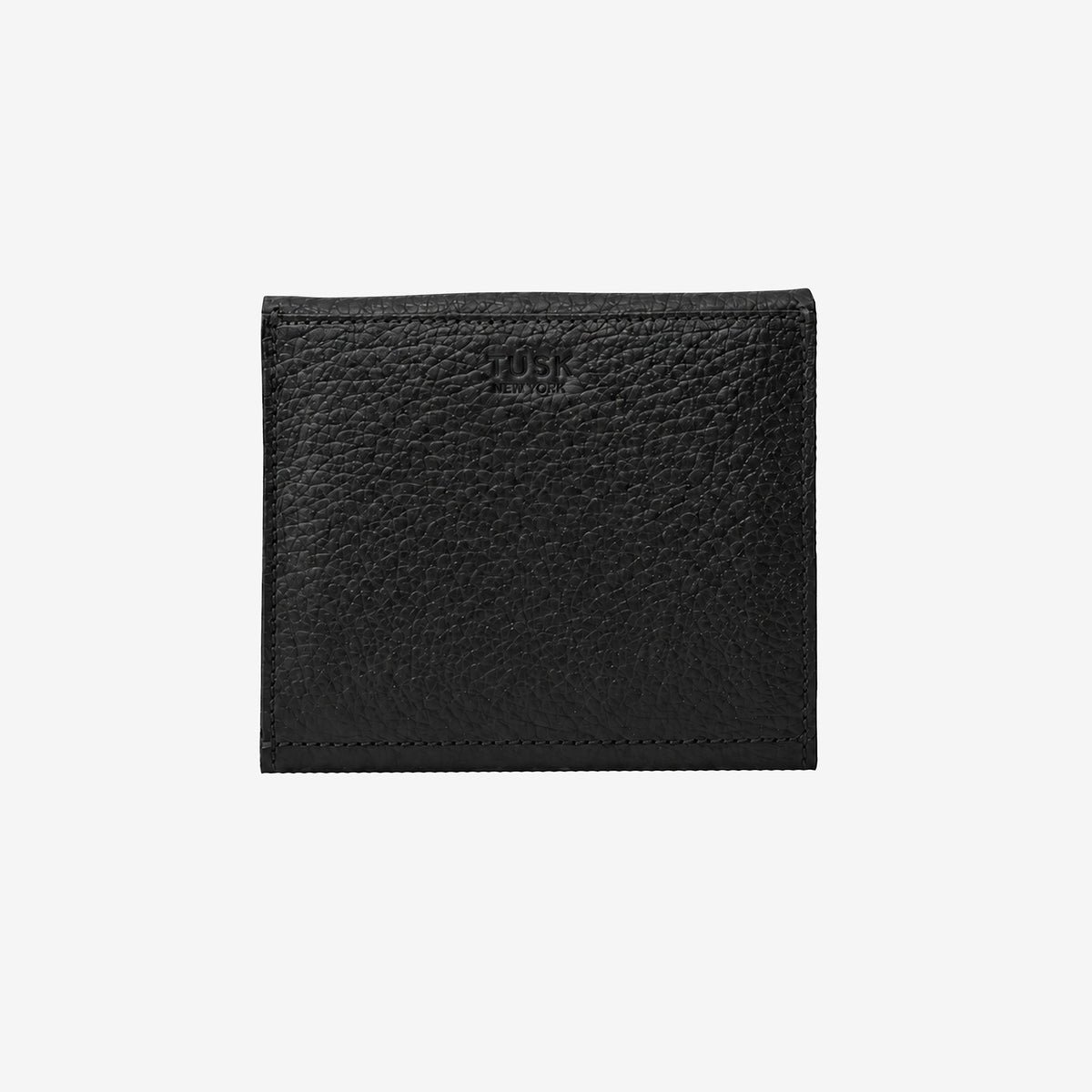 Tusk 382 Ascot Origami Wallet in black Italian pebble-grain cowhide leather. Back view with matching stitching - BLACK