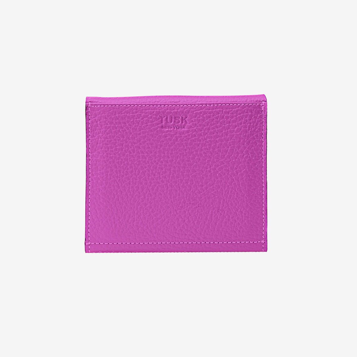 Tusk 382 Ascot Origami Wallet in magenta Italian pebble-grain cowhide leather. Back view with matching stitching - MAGENTA
