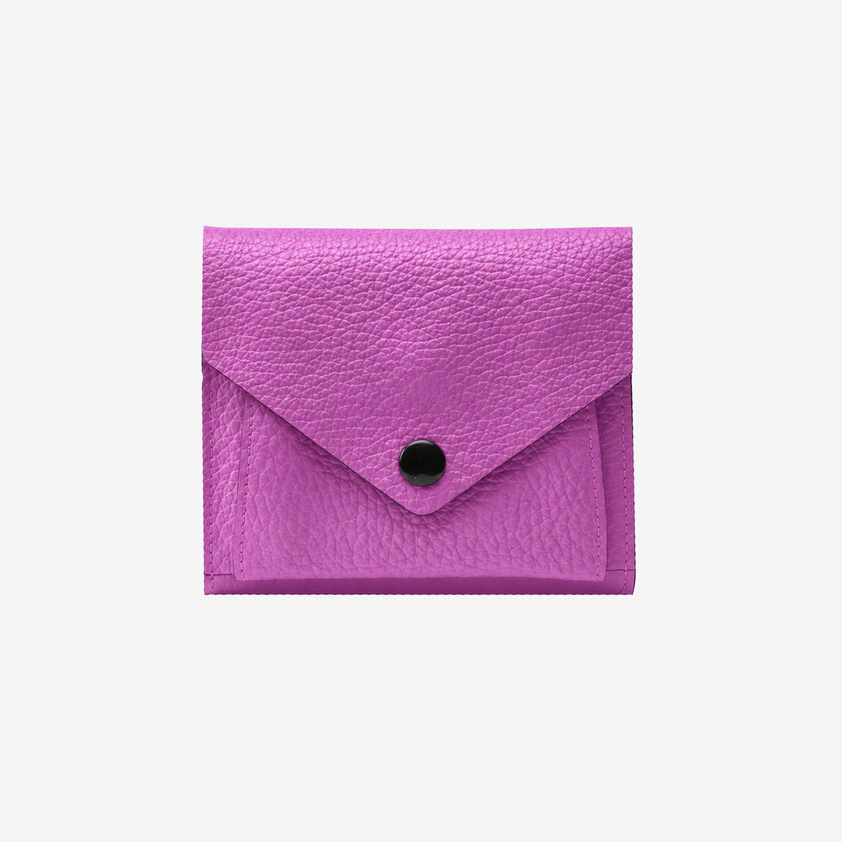 Tusk 382 Ascot Origami Wallet in magenta Italian pebble-grain cowhide leather. Front view with matching stitching - MAGENTA