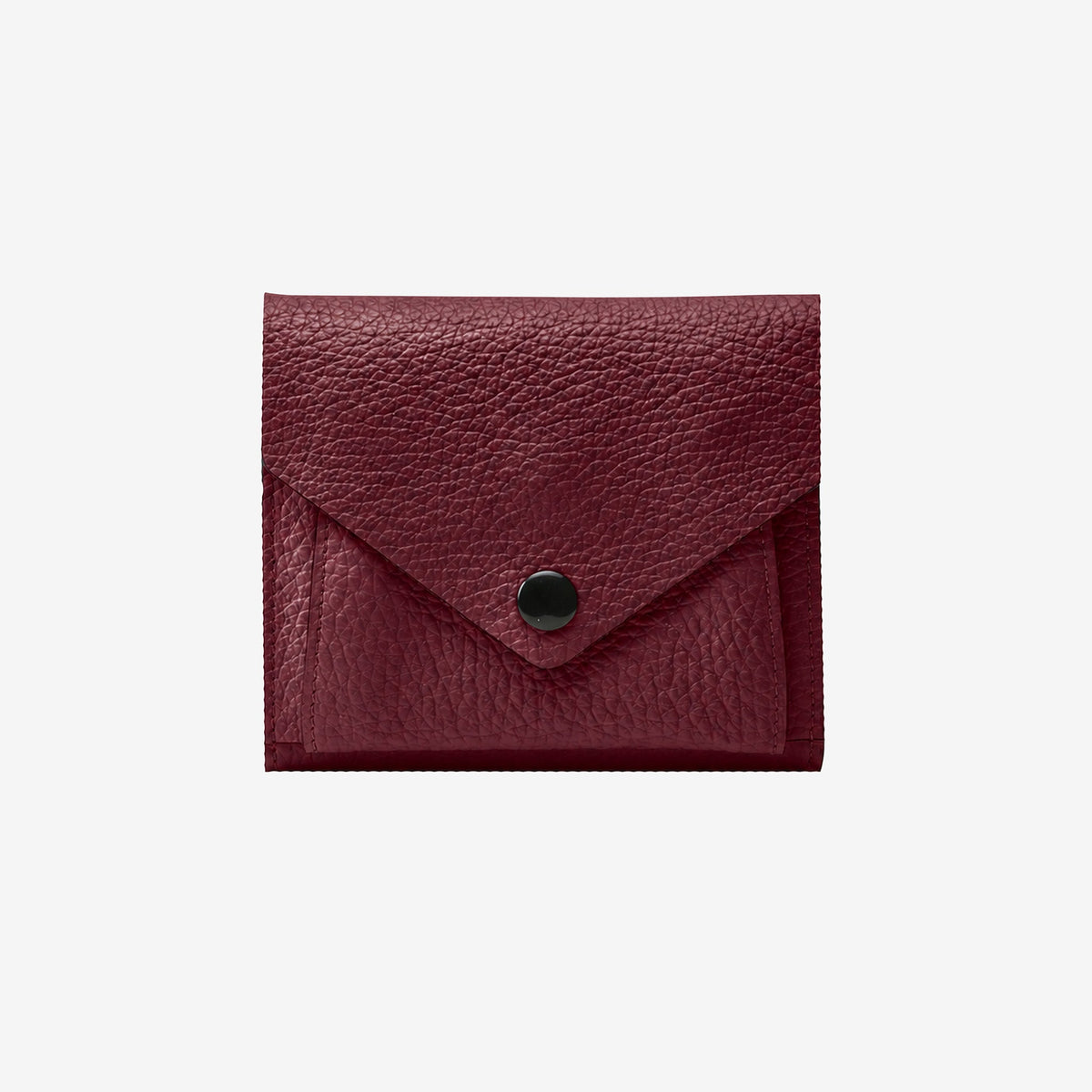 Tusk 382 Ascot Origami Wallet in oxblood Italian pebble-grain cowhide leather. Front view with matching stitching - OXBLOOD