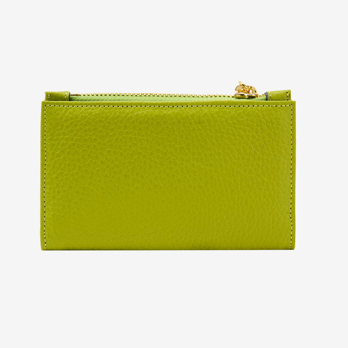 Tusk Ascot avocado pebble-grain leather slim card case, back view showing zip coin pocket - AVOCADO
