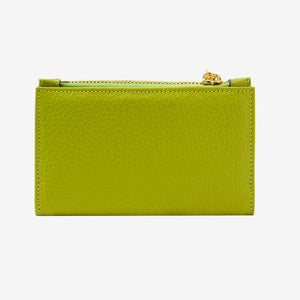 Tusk Ascot avocado pebble-grain leather slim card case, back view showing zip coin pocket - AVOCADO