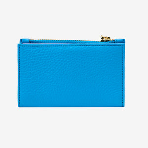 Blue leather wallet with gold zipper on a white background - AZURE