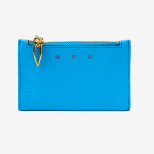Blue leather wallet with gold zipper on a white background - AZURE