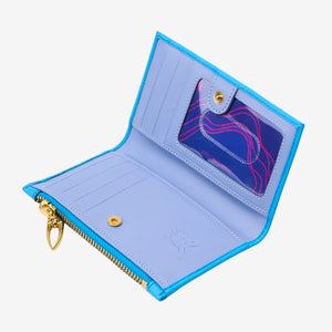 Light blue leather wallet with gold zipper on a white background - AZURE