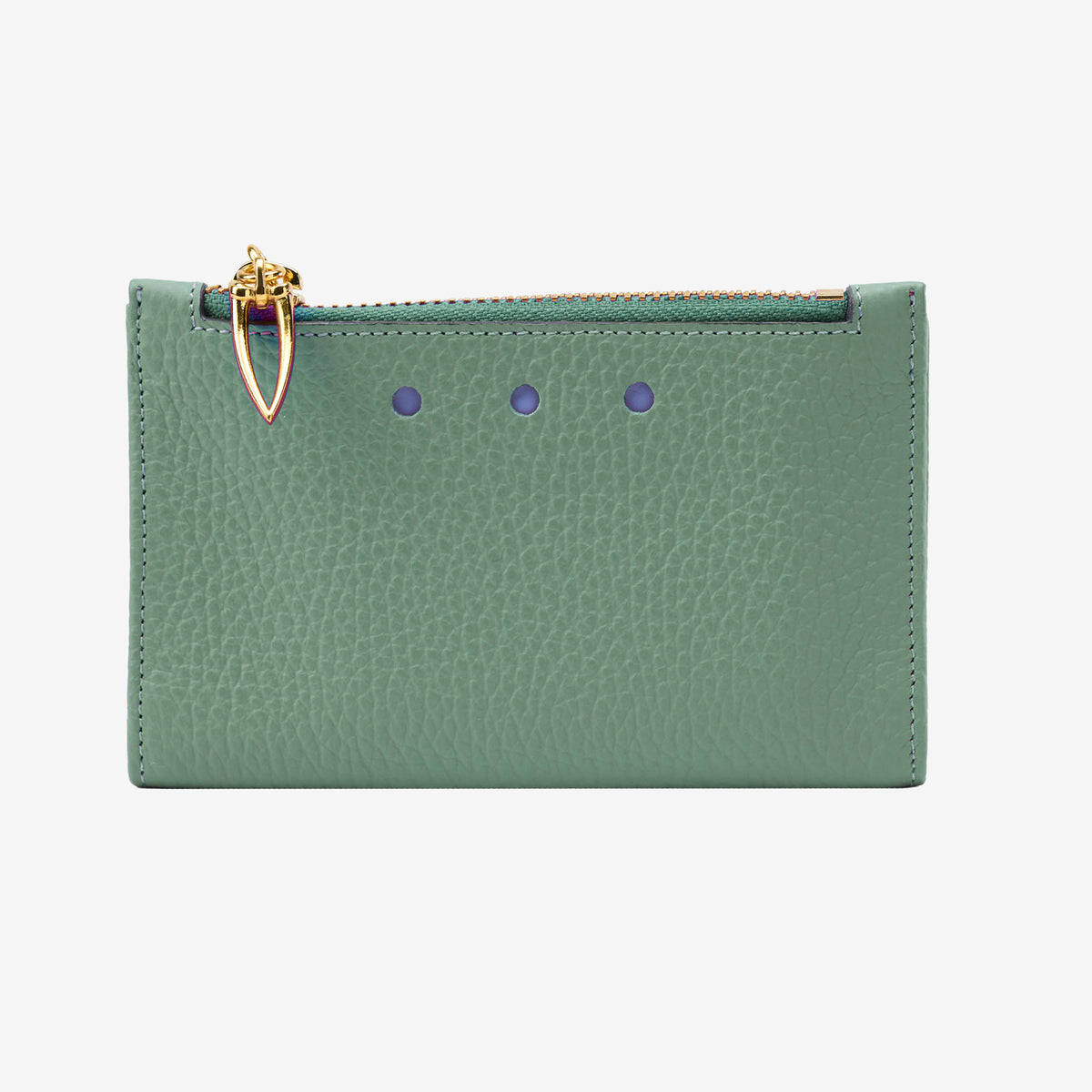 Green wallet with gold zipper on a white background - SAGE