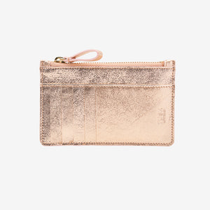 tusk 398 orissa metallic leather top zip wallet rose gold front - ROSE GOLD