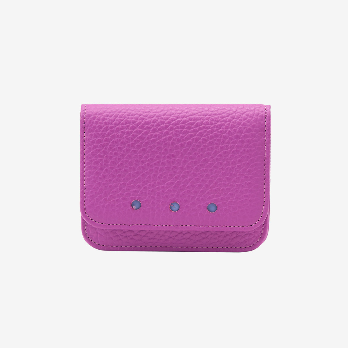 Magenta leather  wallet with three small silver buttons on a white background - MAGENTA