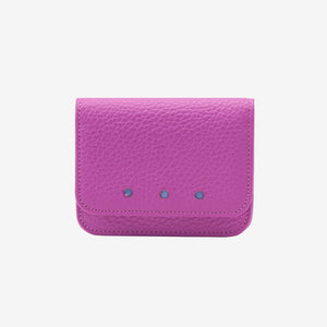 Magenta leather  wallet with three small silver buttons on a white background - MAGENTA