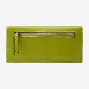 Tusk Lille leather clutch wallet, back view with zip pocket – AVOCADO