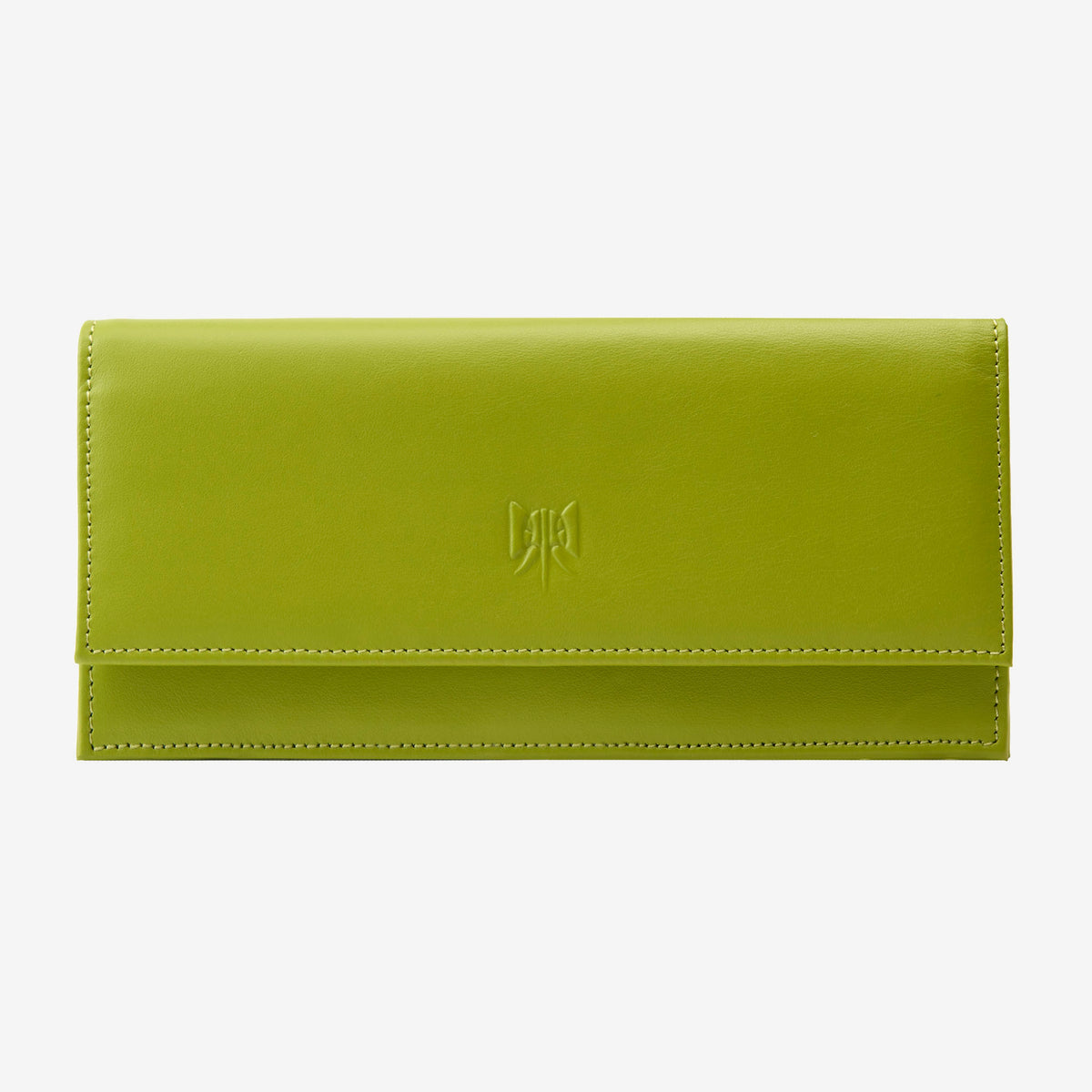 Tusk Lille leather clutch wallet, front view – AVOCADO