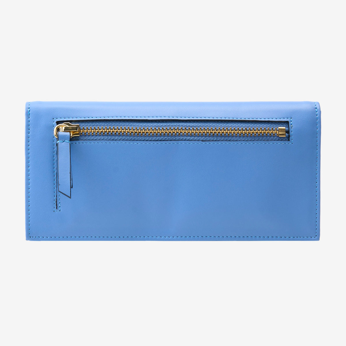 Tusk Lille leather clutch wallet, back view with zip pocket – FRENCH BLUE