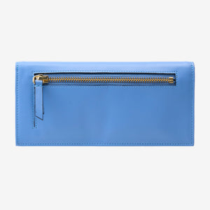 Tusk Lille leather clutch wallet, back view with zip pocket – FRENCH BLUE