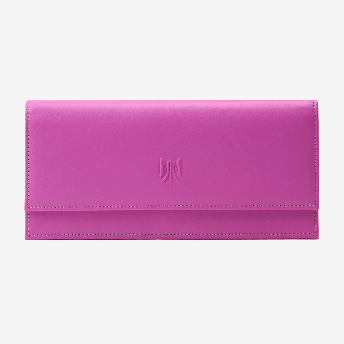 Tusk Lille leather clutch wallet, front view – MAGENTA