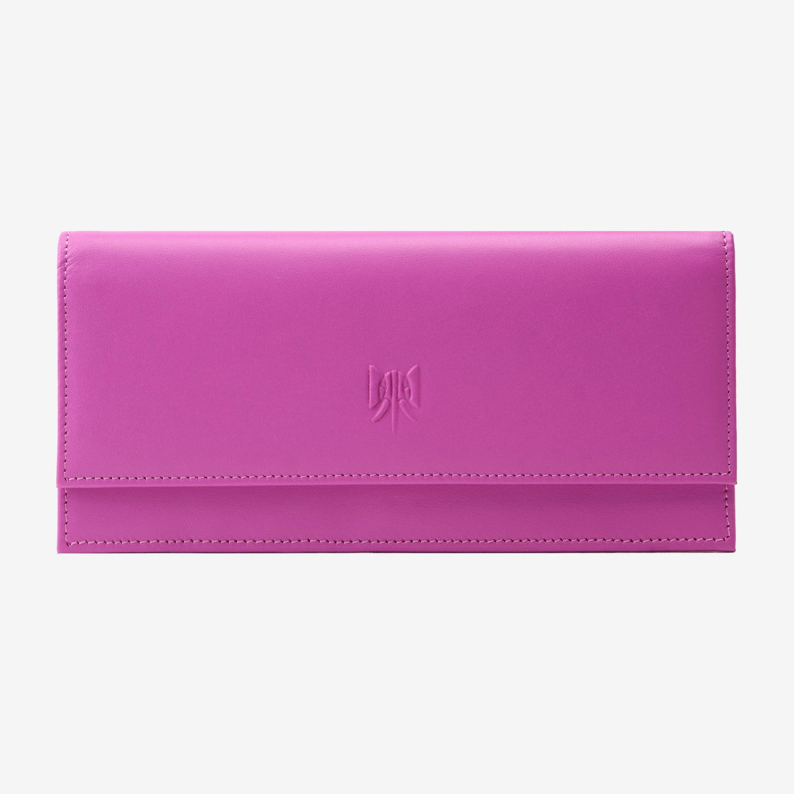 Tusk Lille leather clutch wallet, front view – MAGENTA
