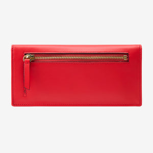 Tusk Lille leather clutch wallet, back view with zip pocket – RED