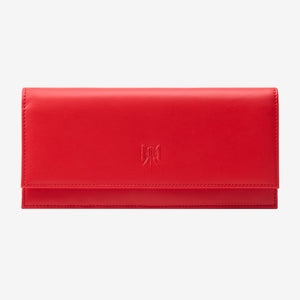 Tusk Lille leather clutch wallet, front view – RED