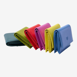Tusk Lille gusseted French leather wallets displayed together in six colors - ALL