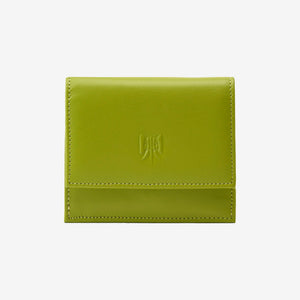 Tusk Lille gusseted French leather wallet in avocado green, closed, front view showing the flap closure - AVOCADO