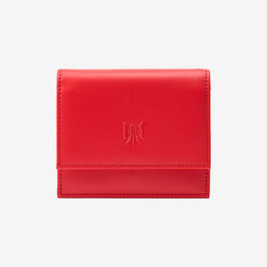 Tusk Lille gusseted French leather wallet in red, closed, front view showing the flap closure - RED