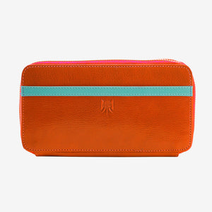 Orange wallet with a pink top and blue stripe on a white background -ORANGE/SKY
