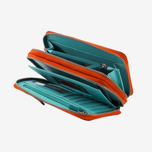 Open wallet wallets with orange and teal interior on a white background - ORANGE/SKY