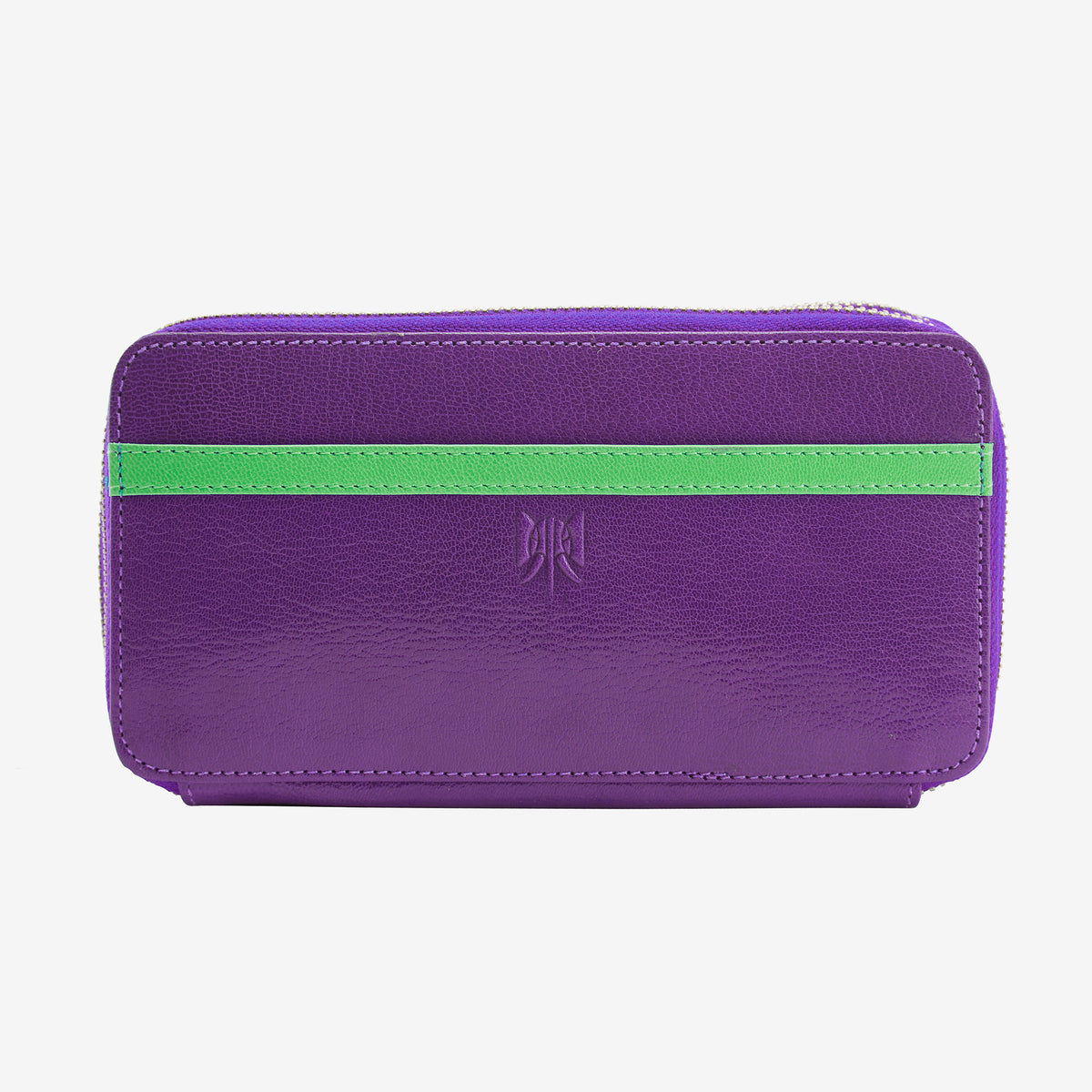 tusk 443 leather double zip wallet purple and grass front - PURPLE/GRASS