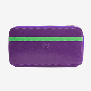 tusk 443 leather double zip wallet purple and grass front - PURPLE/GRASS