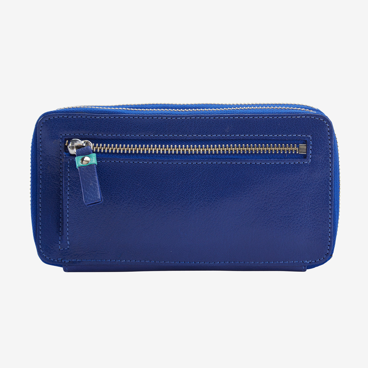 tusk 443 leather double zip wallet indigo and french blue back - INDIGO/FRENCH BLUE