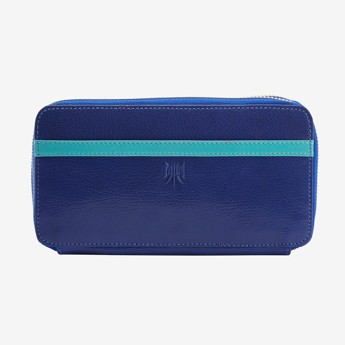 tusk 443 leather double zip wallet indigo and french blue front - INDIGO/FRENCH BLUE