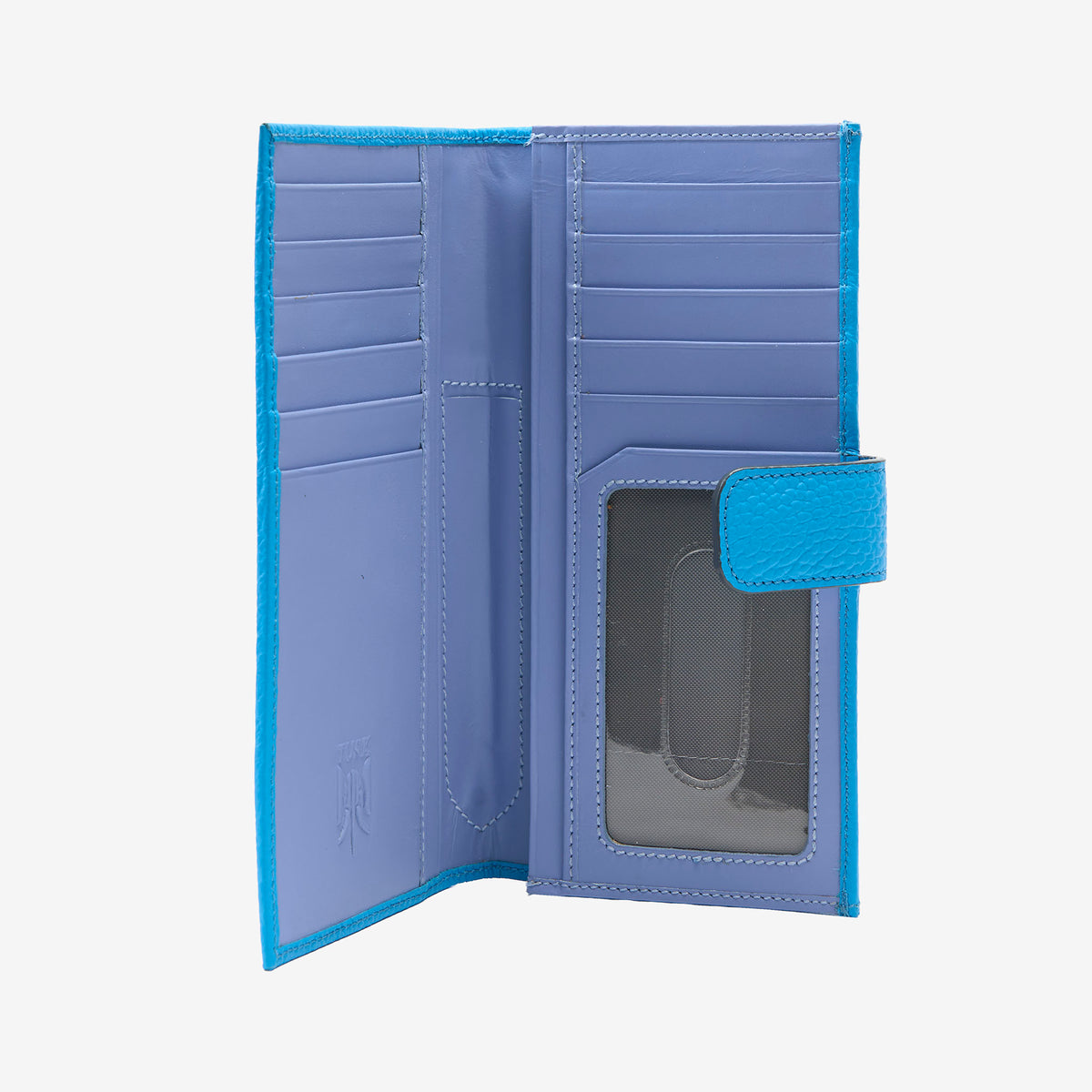 tusk-455-womens-ascot-pebblegrain-leather-slim-clutch-wallet-azure-open - AZURE