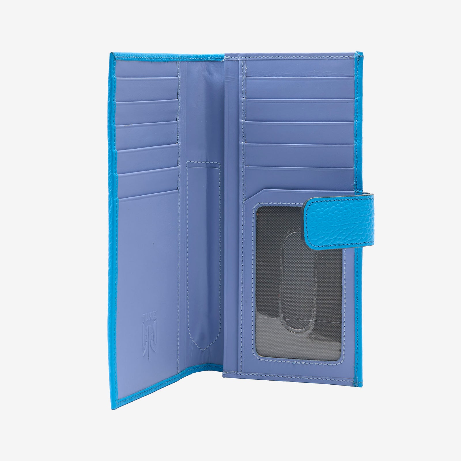 tusk-455-womens-ascot-pebblegrain-leather-slim-clutch-wallet-azure-front - AZURE