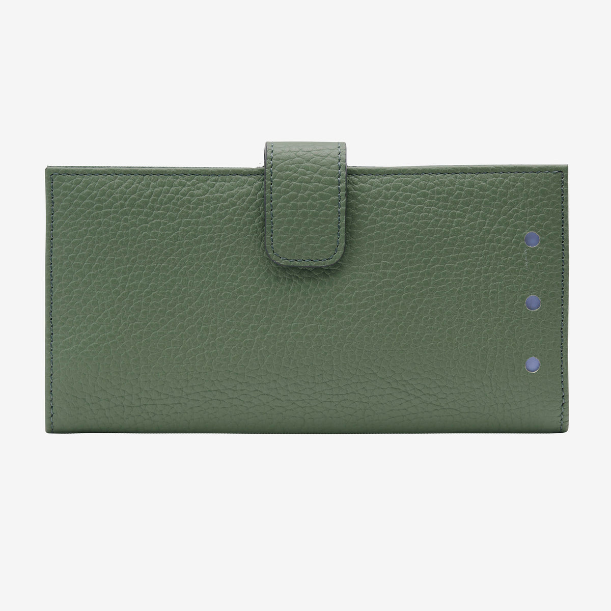 Green leather wallet with a flap on a white background - FOREST