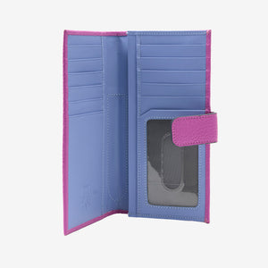tusk-455-womens-ascot-pebblegrain-leather-slim-clutch-wallet-magenta-open - MAGENTA