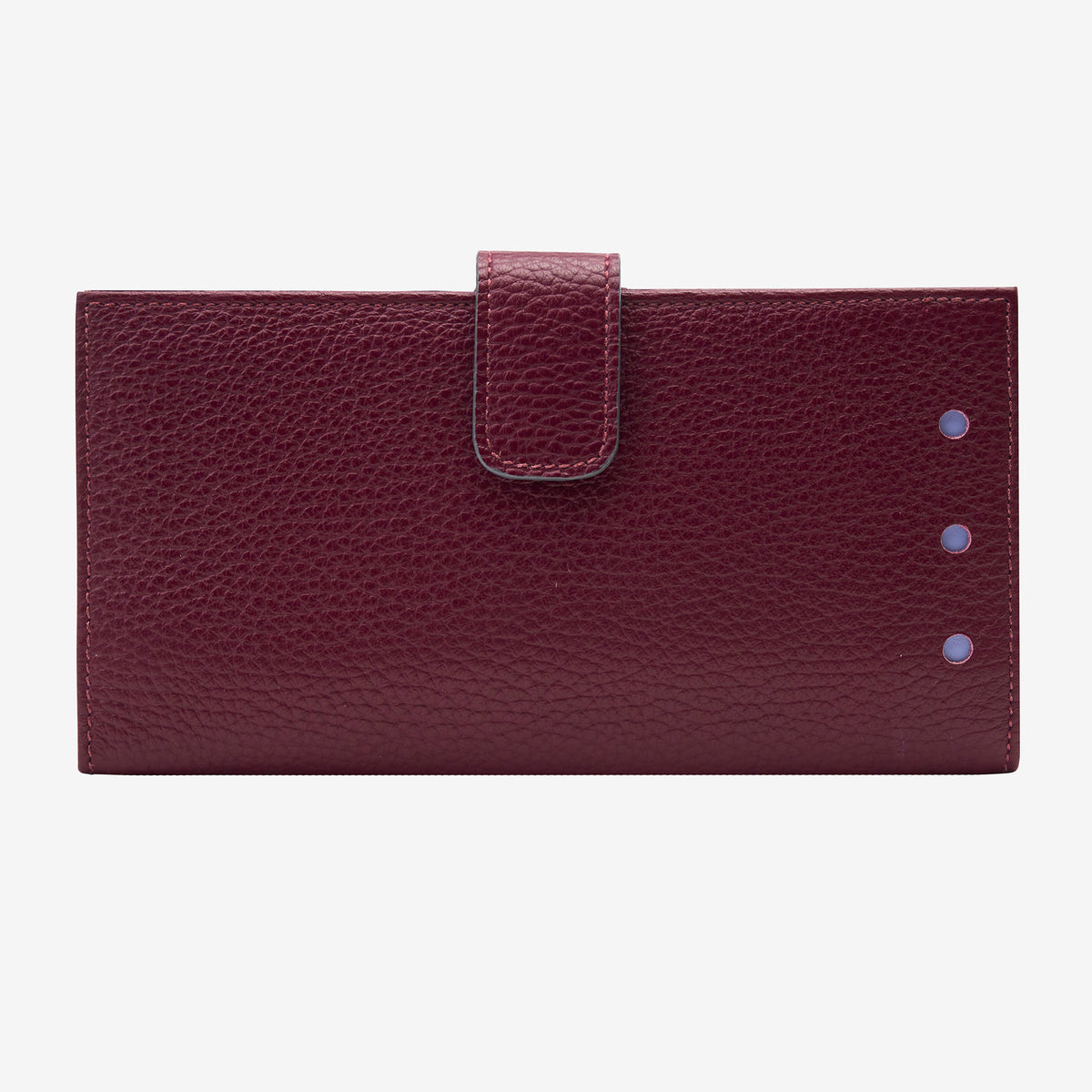 Maroon leather wallet with a strap on a white background -OXBLOOD