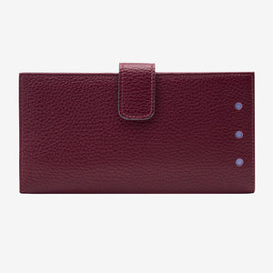 Maroon leather wallet with a strap on a white background -OXBLOOD